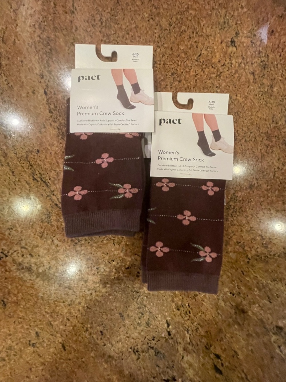 Pact Violet Stripe Premium Crew Socks Two Pair NWT!
